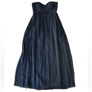 Maggy London Black Silk Strapless Gown with Beaded Detail, size 2